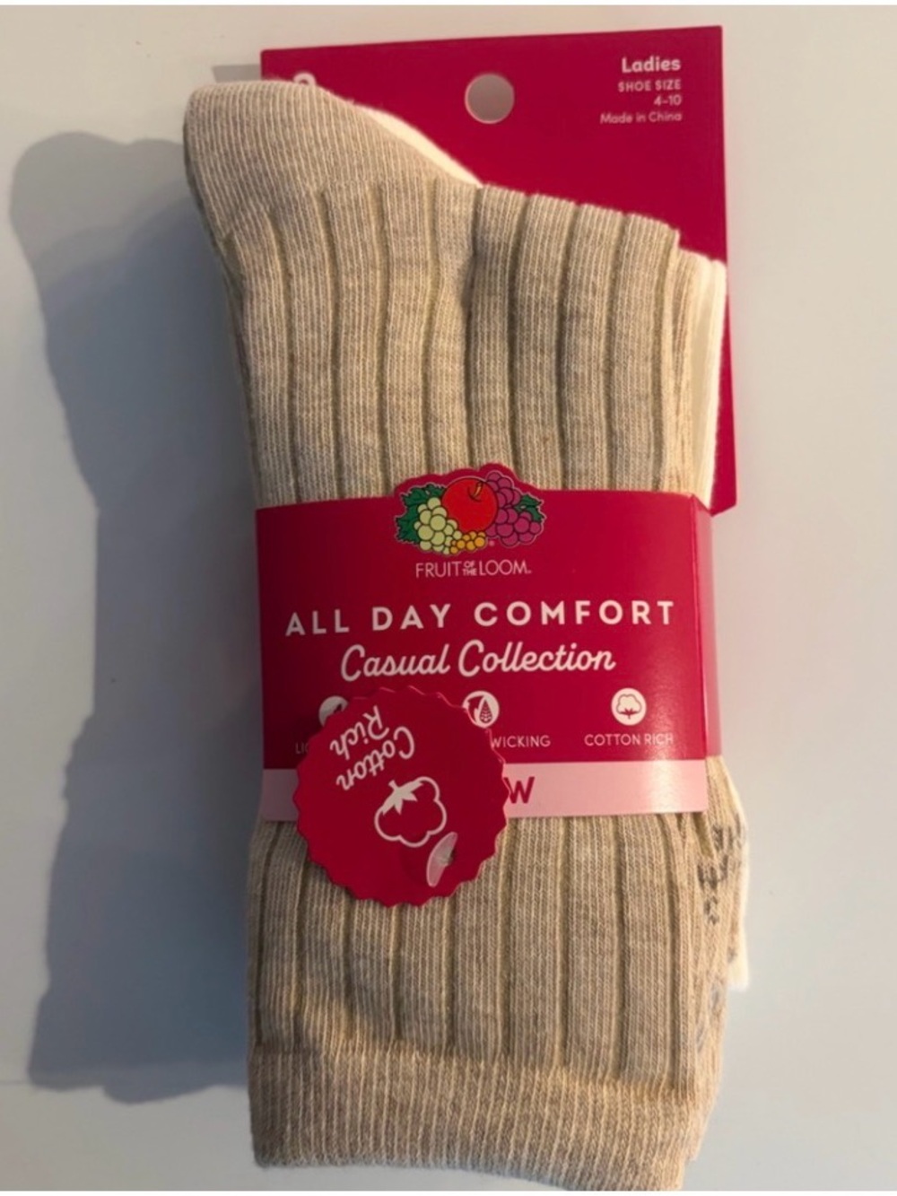 Fruit of the Loom Women’s Crew Socks – All Day Comfort Cotton Rich (4–10) New